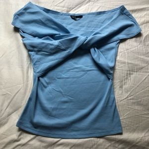 Bow Cross Wrap Front Top Blue Size Small